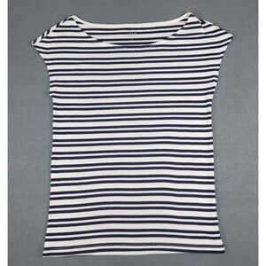 Gap Women's Navy Blue Striped Boat Neck Cap Sleeve Modern T Shirt Size Medium
